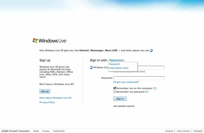 crear Crear una ID de cuenta de Windows Live con inicio de sesión de contraseña