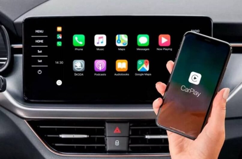 carplay logo on a mobile device and car