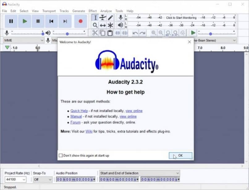 programa audacity pantalla principal