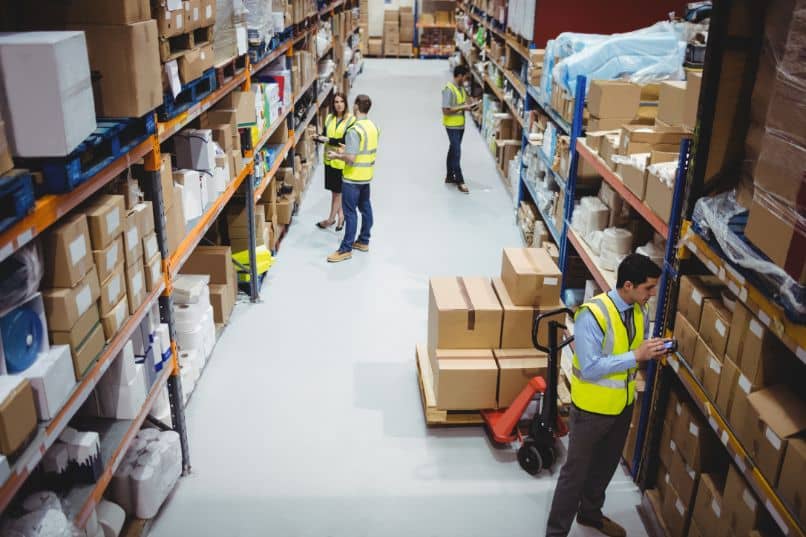 warehouse or warehouse with workers
