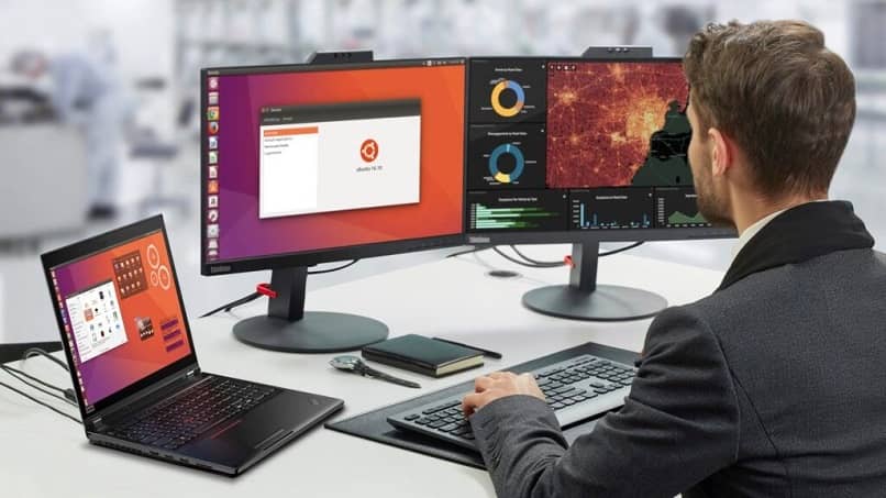 man working in ubuntu environment