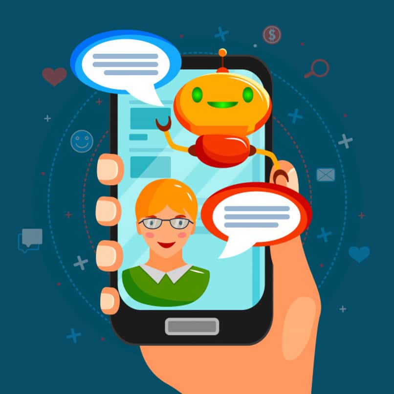 ilustracion de un robot y un hombre dentro de un telefono