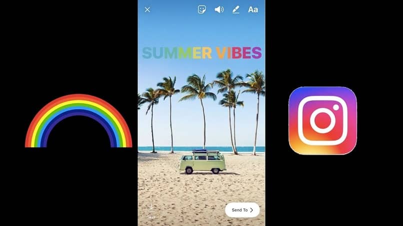 put rainbow text to instagram stories