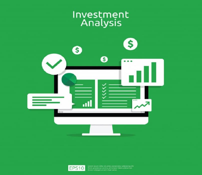 vista de monitor con graficos derivados de analisis de inversiones en fondo verde