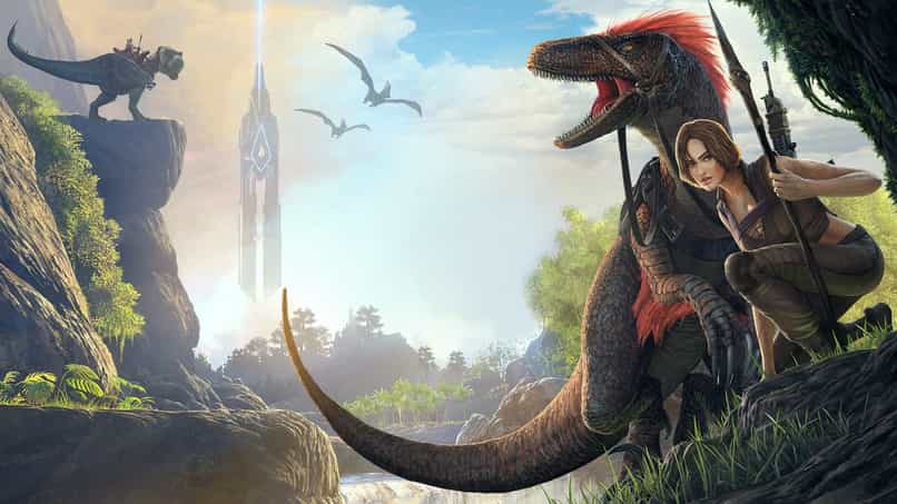 ark survival evolved dinosaurio y mujer