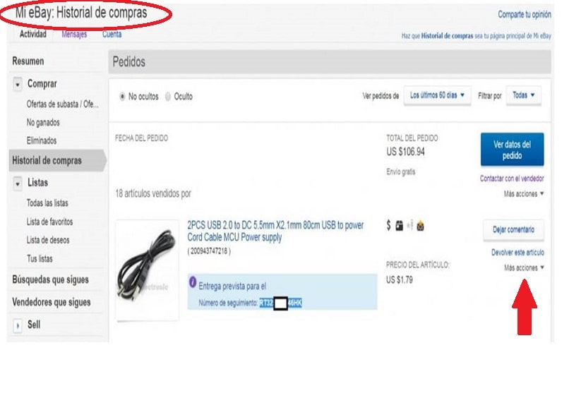 ocultar el historial de compras en ebay