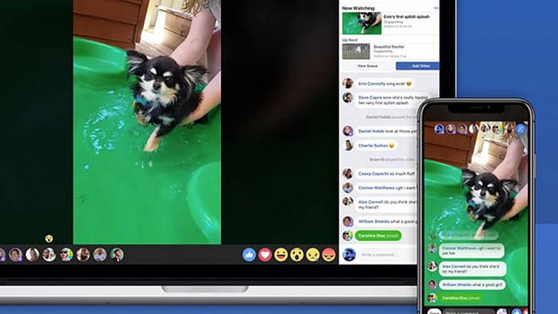 pantallas de laptop y movil con video de facebook