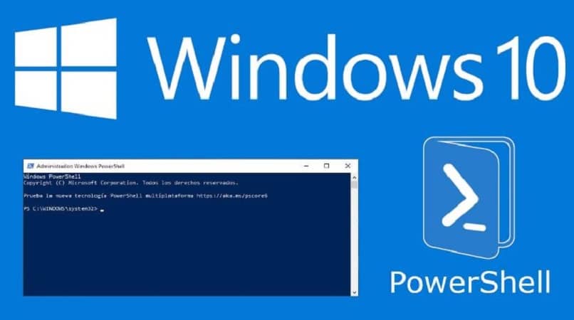 windows logo and powershell on blue background